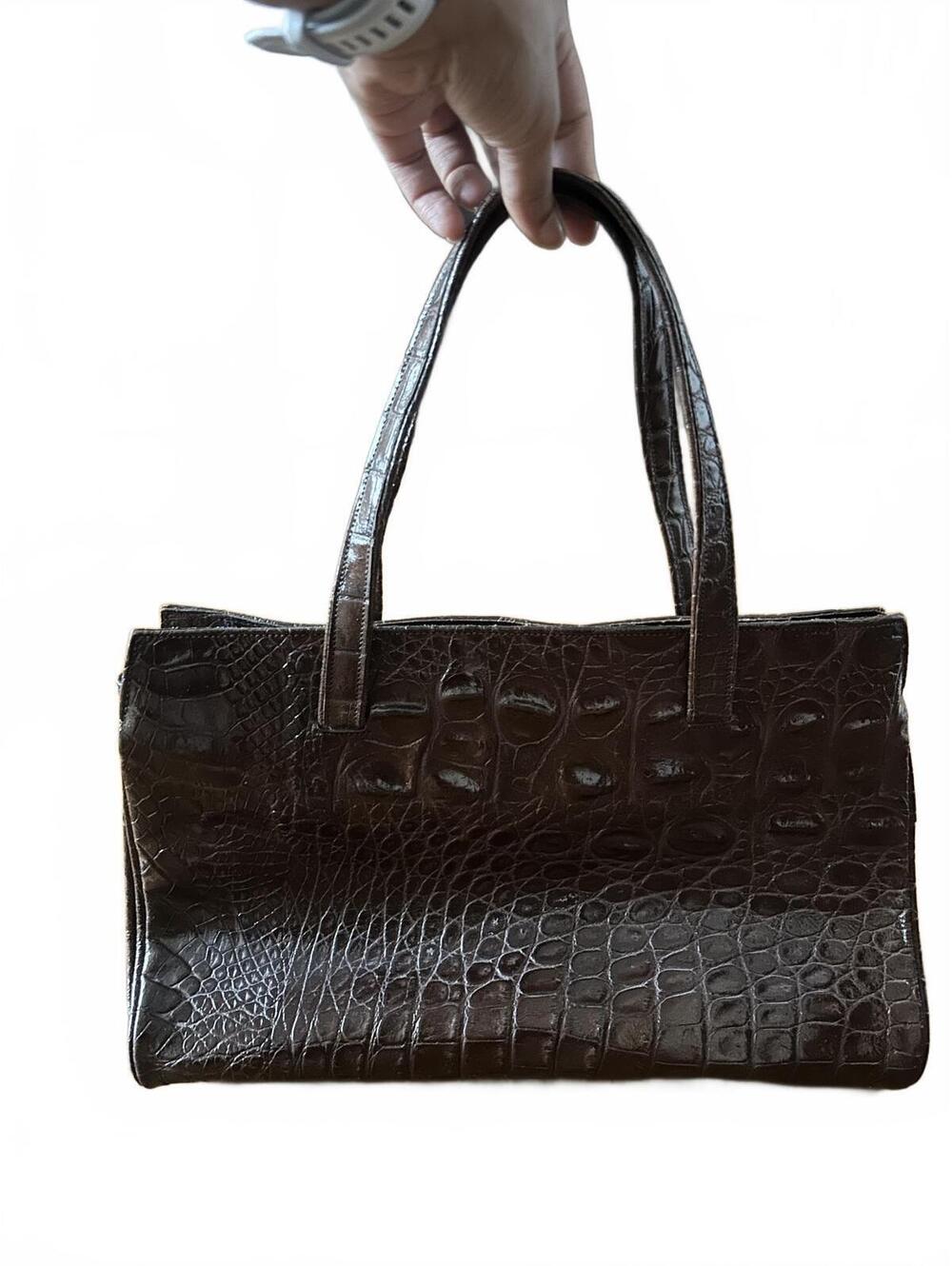Veari Brown Crocodile Embossed Leather Tote Bag